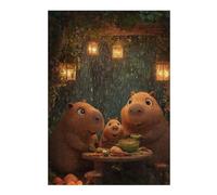 300 Piece Jigsaw Puzzle for Adults, Capybara Family Dinner in the Rain