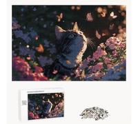 300 Piece Jigsaw Puzzle for Adults, Cat & Flower Premium Wooden Puzzles with Poster, Classic Cut, Interlocking Pieces for Home Decor & Mindfulness 16 x 11 in - Aged 14+ Only (Not a Toy) P3#646