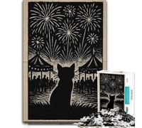 300 Piece Jigsaw Puzzle for Adults, Cat Silhouette Fireworks Celebration | Gift for puzzle lovers: quiet evening activity alone or together.
