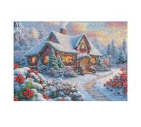300 Piece Jigsaw Puzzle for Adults Christmas Cottage Snowy 40x28cm Universal Puzzle for All Occasions Home Decor Family Fun Stress Relief All in One Gift