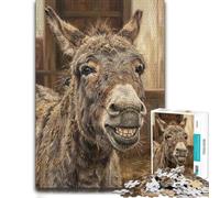 300 Piece Jigsaw Puzzle for Adults, Close-up painting of a smiling donkey