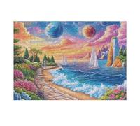 300 Piece Jigsaw Puzzle for Adults Coastal Sailboat Sunset 300 PCS 40x28cm Stress Relief Puzzle for Office Workers Great for After Work Unwind Relaxation Hobby Gift