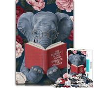 300 Piece Jigsaw Puzzle for Adults, Elephant Reading Book Floral Portrait