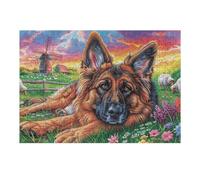 300 Piece Jigsaw Puzzle for Adults German Shepherd in Flower Field 300 PCS 40x28cm Valentine's Day Gift for Couple Fun Bonding Activity Smooth Assembly Leisure Time Together