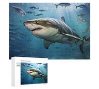 300 Piece Jigsaw Puzzle for Adults, Great White Shark in Deep Blue Waters