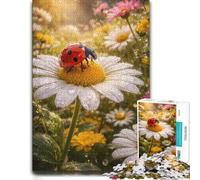 300 Piece Jigsaw Puzzle for Adults, Ladybug on a daisy with dew drops