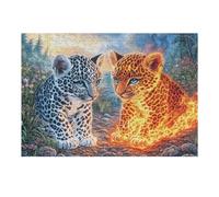 300 Piece Jigsaw Puzzle for Adults Leopard Tiger Fire Jungle 40x28cm Durable Reusable Cardboard for Puzzle Lovers Family Friends Teens Adults All Ages