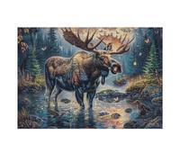 300 Piece Jigsaw Puzzle for Adults Moose Snowy Forest 300 PCS 40x28cm Valentine's Day Gift for Couple Fun Bonding Activity Smooth Assembly Leisure Time Together