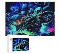 300 Piece Jigsaw Puzzle for Adults, Octopus attacking Ship in Dark Ocean
