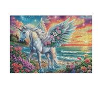 300 Piece Jigsaw Puzzle for Adults Pegasus Unicorn Flower Field 40x28cm Rainy Day Indoor Activity Perfect for 14+s Teens Adults Family Fun Safe No Burrs Material Gift