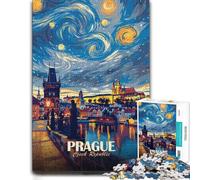 300 Piece Jigsaw Puzzle for Adults, Prague Czech Republic Starry Night Art