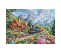 300 Piece Jigsaw Puzzle for Adults Spring Cottage Train 40x28cm Framable Home Decor Artwork HD Clear Details Dust-Free Smooth Assembly Experience No Puzzle Dust