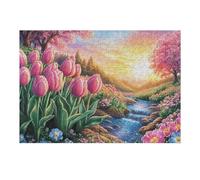 300 Piece Jigsaw Puzzle for Adults Tulip Flower Field 40x28cm Retirement Gift for Elderly Great for Brain Health Memory Training Leisure Time Activity Gift