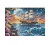300 Piece Jigsaw Puzzle for Adults Wave Ancient Sailing Ship 300 PCS 40x28cm for Couple Fun Bonding Activity Together Framable Home Wall Decor Gift