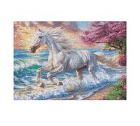 300 Piece Jigsaw Puzzle for Adults White Horse Beach Ocean 40x28cm Retirement Gift for Elderly Great for Brain Health Memory Training Leisure Time Activity Gift