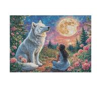 300 Piece Jigsaw Puzzle for Adults White Wolf Moon Night Forest 40x28cm for 14+s Teens Adults Fun Family Activity Holiday Time Together Gift