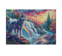 300 Piece Jigsaw Puzzle for Adults Wolf Rainbow Waterfall Sunset 40x28cm Beginner Level Puzzle for New Players Easy Assembly Smooth Experience All Ages Friendly Gift