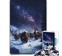 300 Piece Jigsaw Puzzle for Adults, Woolly Mammoths Under the Night Sky
