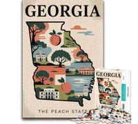300 Piece Jigsaw Puzzle, Georgia︰ The Peach State Illustrated Map