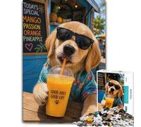 300 Piece Jigsaw Puzzle, Golden Retriever puppy drinking a smoothie