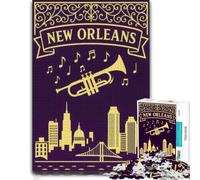 300 Piece Jigsaw Puzzle, New Orleans Cityscape with Trumpet and Notes