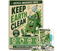 300 Piece Jigsaw Puzzle, Retro Recycle Awareness Week Poster ｜ Green R