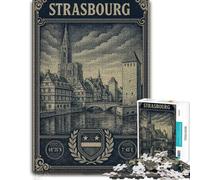 300 Piece Jigsaw Puzzle, Strasbourg Cityscape Vintage Travel Poster