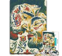 300 Piece Jigsaw Puzzle, Traditional Kurbits Folk Art Beards Kiss Illu