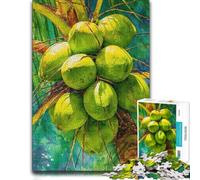 300 Piece Jigsaw Puzzle, Vibrant Green Coconuts Botanical Watercolor A