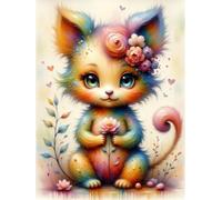 300 Piece Jigsaw Puzzles for Adults, Cat Flower 15.6x11 inch, Challenging Brain Teaser Puzzle, Premium Cardboard Hobby Gift for Adults & Seniors