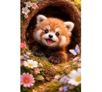 300 Piece Jigsaw Puzzles for Adults, Daisy Red Panda 15.6x11 inch, Challenging Brain Teaser Puzzle, Premium Cardboard Hobby Gift for Adults & Seniors