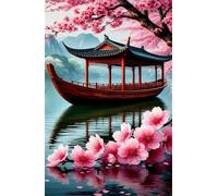 300 Piece Jigsaw Puzzles for Adults Flowers Lake Boat Puzzle Fun Challenges Perfect for Relaxation Letter Printed on Back Interlock Perfectly No Dust for Men Women Elders Seniors 15.6 x 11 inch