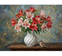 300 Piece Jigsaw Puzzles for Adults Red-Flowered Sparrow, Puzzles 300 Pieces for Adults, 20x15 inch Difficult Jigsaw Puzzles with Letters on Back, Fun puzzle for Family Activity