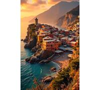 300 Piece Jigsaw Puzzles for Adults, Seaside Town Scenery 15.6x11 inch, Challenging Brain Teaser Puzzle, Premium Cardboard Hobby Gift for Adults & Seniors