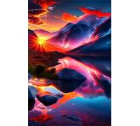 300 Piece Jigsaw Puzzles for Adults Sunrise Mountain Lake Puzzle Fun Challenges Perfect for Relaxation Letter Printed on Back Interlock Perfectly No Dust for Men Women Elders Seniors 15 x 10.2 inch