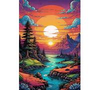 300 Piece Jigsaw Puzzles for Adults Sunset Mountain River Puzzle Fun Challenges Perfect for Relaxation Letter Printed on Back Interlock Perfectly No Dust for Men Women Elders Seniors 15 x 10.2 inch