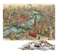 300 Piece London's Iconic Views Jigsaw Square Puzzle for Adults & Wooden Puzzles Educational Game Challenge Toy 300pcs (40x28cm)