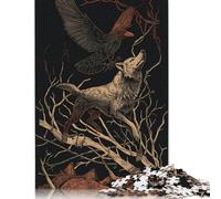 300 Piece Night's Call Wolf And Raven Creative Square Jigsaw Puzzles for Adults And Wooden Puzzles Educational Game for Adult 300pcs (40x28cm)