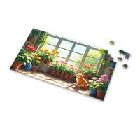 300 Piece Puzzle A Cozy Greenhouse Filled With Vibrant Flowers And A Relaxed Cat Picture Puzzle 300 Piece Puzzles Games For Kids 8-12(1000PCS)