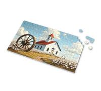 300 Piece Puzzle A Quaint White Church With A Red Roof Stands Amidst Blooming Cotton Fields Picture Puzzle 750 Piece Puzzles For Adults Toys For Ages 8-13(300PCS)