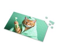 300 Piece Puzzles A Cat Wrapped In A Towel Holding A Toothbrush. Picture Puzzle Puzzle Board Puzzle 500 Pieces(1000PCS)