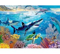 300 Piece Puzzles for Adults and Kids - Underwater World Ocean Marine Life - Sharks Dolphins Turtles Coral Seagulls