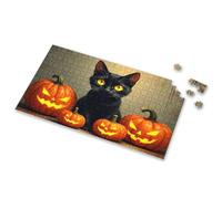 300 Piece Puzzles For Adults Large Piece A Black Cat Surrounded By Carved Pumpkins. Picture Puzzle Puzzle Board 1000 Piece Puzzles(300PCS)