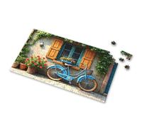 300 Piece Puzzles For Adults Large Piece A Blue Bicycle Parked In Front Of A Charming House With Flowers. Picture Puzzle Puzzle Board 1000 Piece Puzzles(300PCS)