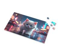 300 Piece Puzzles For Adults Large Piece A Fluffy Kitten With Blue Eyes Walks On A Wet City Street At Night. Picture Puzzle Toys & Games Jigsaw Puzzles 1000 Pieces(500PCS)
