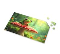 300 Piece Puzzles For Adults Large Piece A Frog Sits On A Red Mushroom In A Forest. Picture Puzzle Toddler Puzzles Jigsaw Puzzles 500 Pieces(300PCS)