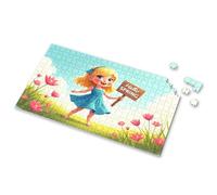 300 Piece Puzzles For Adults Large Piece A Girl In A Blue Dress Holding A "Hello Spring" Picture Puzzle Toys & Games Jigsaw Puzzles 1000 Pieces(1000PCS)