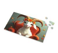300 Piece Puzzles For Adults Large Piece A Goat With Flowers On Its Head Sits In An Orange Chair. Picture Puzzle Puzzles For Kids Ages 4-6 300 Piece Puzzle(300PCS)