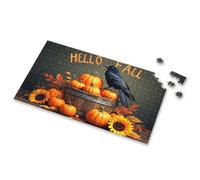 300 Piece Puzzles For Adults Large Piece Hello Fall: Pumpkins, Crows, And Sunflowers. Picture Puzzle Puzzle Board 1000 Piece Puzzles(300PCS)