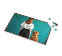 300 Piece Puzzles Girl And Golden Retriever Looking At Each Other Against Blue Back Picture Puzzle Puzzles For Adults Spot It Game For Kids(500PCS)